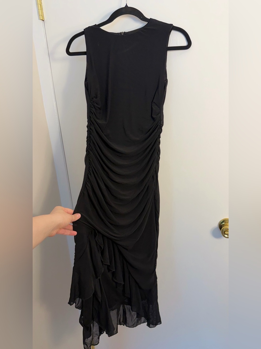 Asymmetrical Black Ruched Midi Dress
